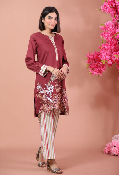 Maroon Embroidered 2-Piece SR1146