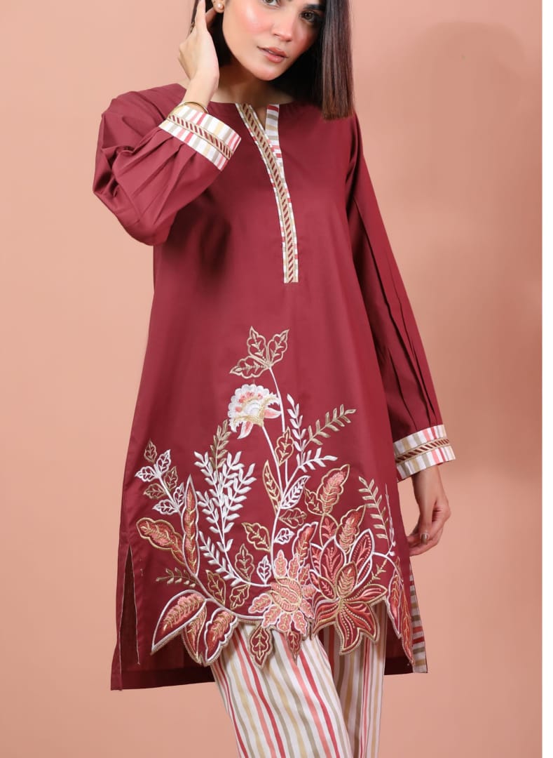 Maroon Embroidered 2-Piece SR1146