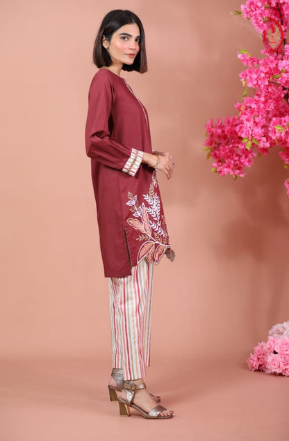 Maroon Embroidered 2-Piece SR1146