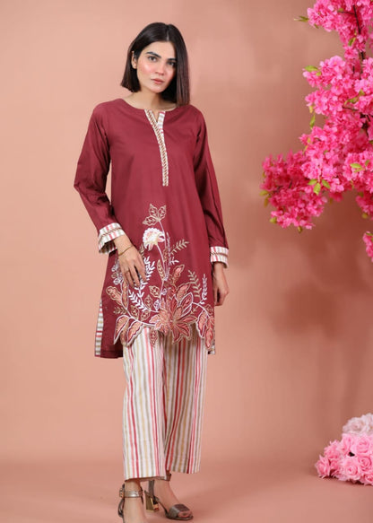 Maroon Embroidered 2-Piece SR1146