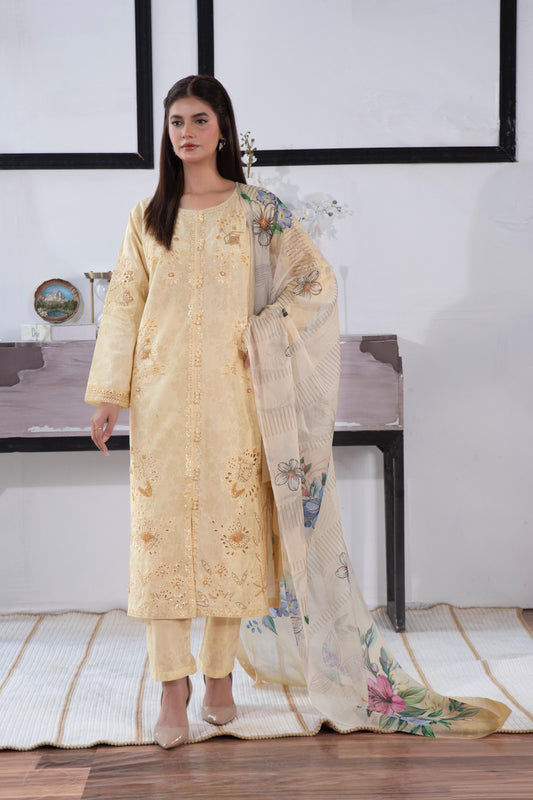 Dusky beige  Embroidered 3-Piece 1723