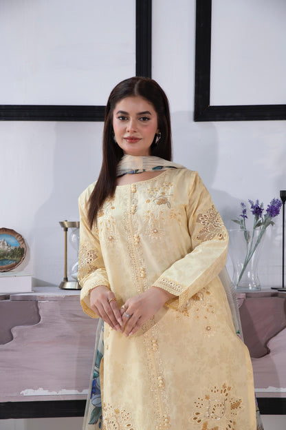 Dusky beige  Embroidered 3-Piece 1723