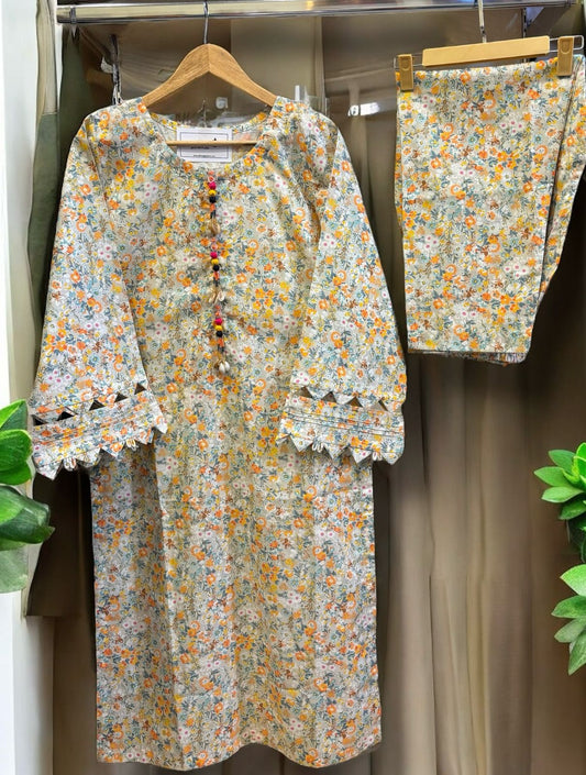 Biege Embroidered 2 Piece 1719