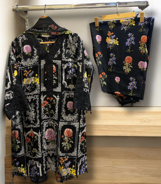 Black Embroidered farshi shalwar 3-Piece 1734