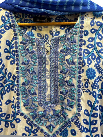 Blue Embroidered farshi shalwar 3-Piece 1735