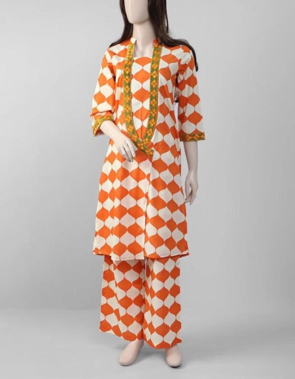 Rusty Orange & White | Embroidered | Long  2-Piece-Self Lawn| SR0672