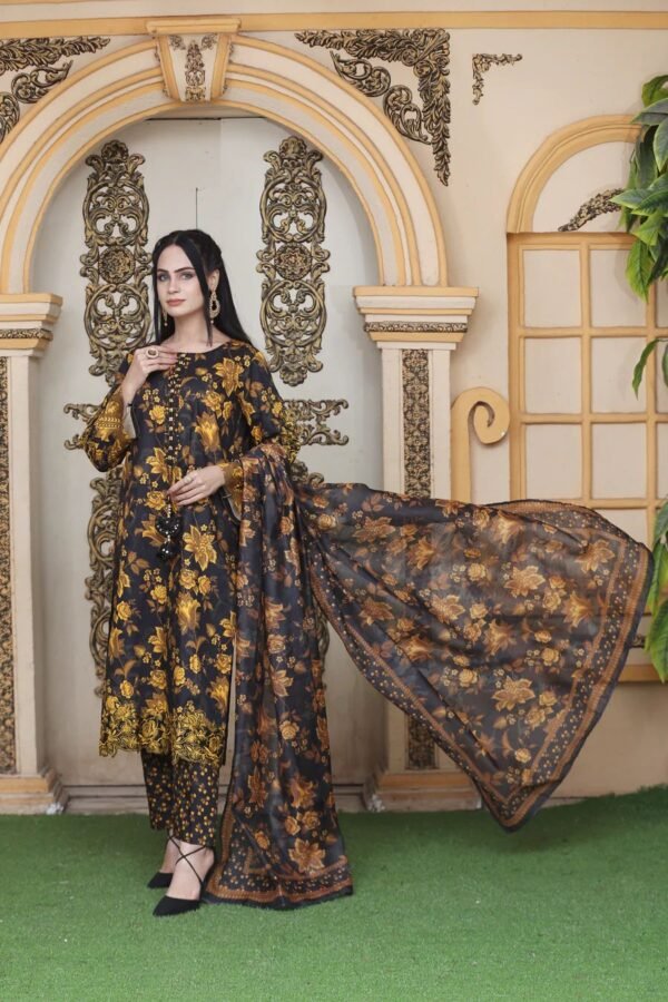 Black Goldish Embroidered 3 Piece SR1312 - Image 5