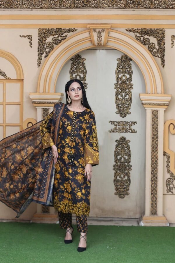 Black Goldish Embroidered 3 Piece SR1312 - Image 2