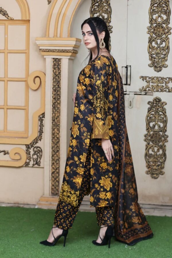 Black Goldish Embroidered 3 Piece SR1312 - Image 3