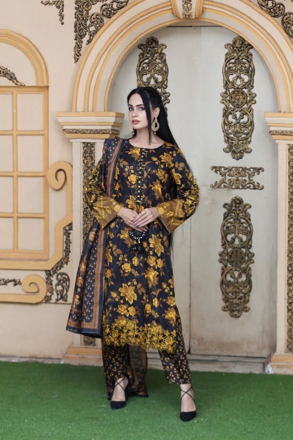 Black Goldish Embroidered 3 Piece SR1312